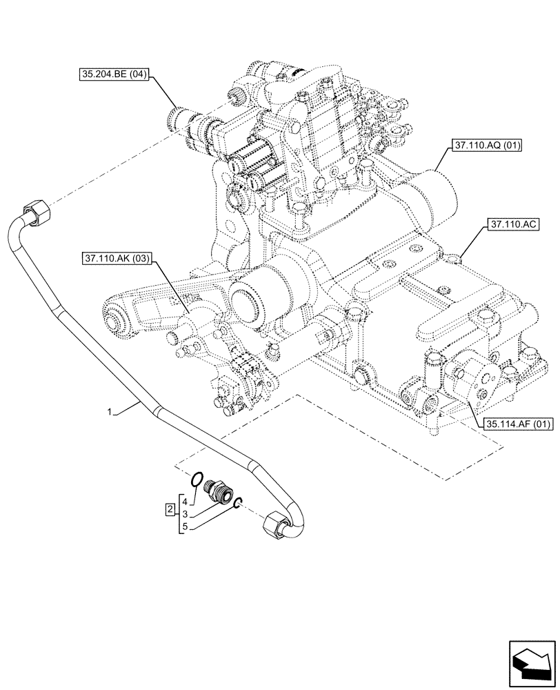 Схема запчастей Case IH FARMALL 75C - (35.204.BJ[02]) - VAR - 334107, 743569 - REMOTE CONTROL VALVE, LINES (35) - HYDRAULIC SYSTEMS