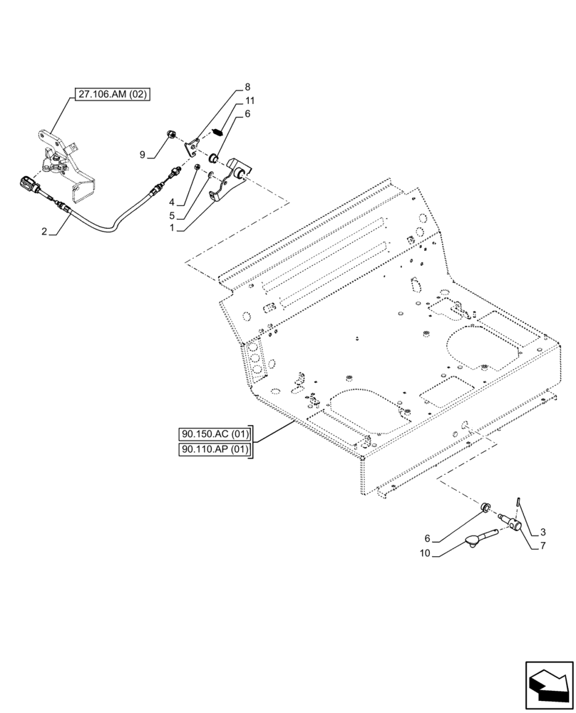 Схема запчастей Case IH FARMALL 75C - (27.106.AL) - VAR - 390381 - DIFFERENTIAL LOCK, PEDAL (27) - REAR AXLE SYSTEM