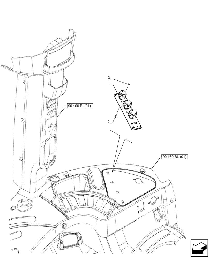 Схема запчастей Case IH FARMALL 105C - (55.523.AH[01]) - VAR - 390832 - HYDRAULIC LIFT, CONTROL PANEL, HI-LO, CAB (55) - ELECTRICAL SYSTEMS