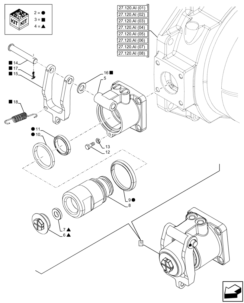 Схема запчастей Case IH FARMALL 105C - (33.202.AJ[02]) - VAR - 333411, 390411 - BRAKE CYLINDER (33) - BRAKES & CONTROLS