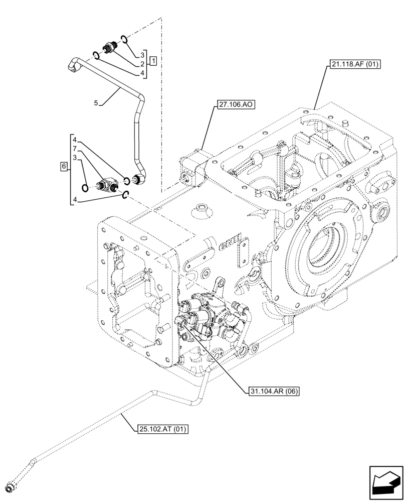 Схема запчастей Case IH FARMALL 105C - (27.106.AN) - VAR - 743564 - DIFFERENTIAL LOCK, PIPE, HI-LO (27) - REAR AXLE SYSTEM