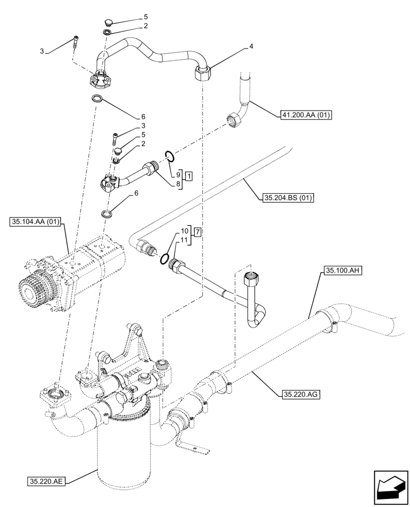 Схема запчастей Case IH FARMALL 105C - (35.220.AD[01]) - VAR - 332785, 390831, 390832, 743597 - HYDRAULIC PUMP, LINE (35) - HYDRAULIC SYSTEMS