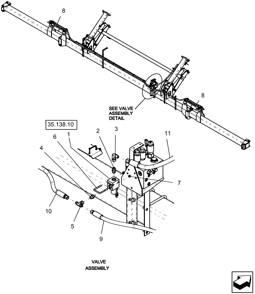 Схема запчастей Case IH 1240 - (35.138.07) - LAYOUT NO MARKER OPTION VALVE MOUNT - 12 ROW & 16 ROW (35) - HYDRAULIC SYSTEMS