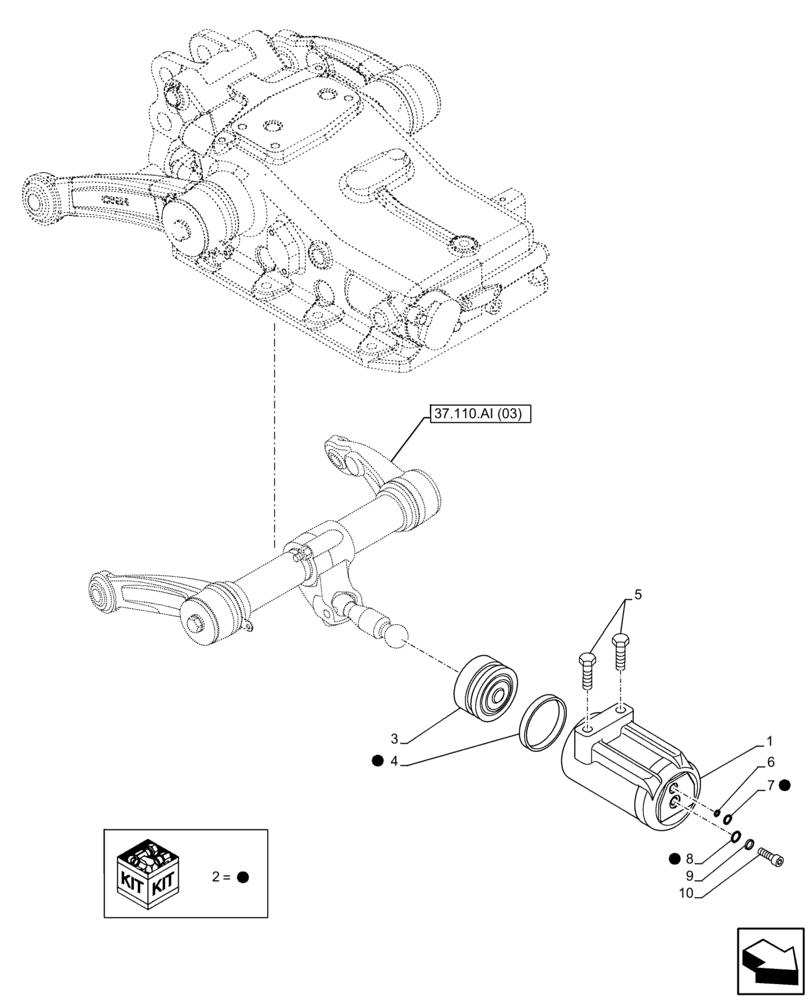 Схема запчастей Case IH FARMALL 95C - (37.110.AQ[02]) - VAR - 390832 - HYDRAULIC LIFT, CYLINDER, PISTON, HI-LO, CAB (37) - HITCHES, DRAWBARS & IMPLEMENT COUPLINGS