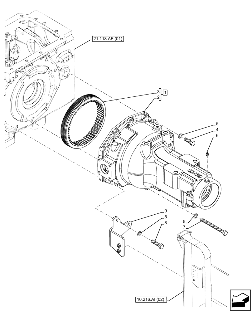 Схема запчастей Case IH FARMALL 85C - (27.120.AI[05]) - VAR - 333411 - FINAL DRIVE HOUSING, LH (27) - REAR AXLE SYSTEM