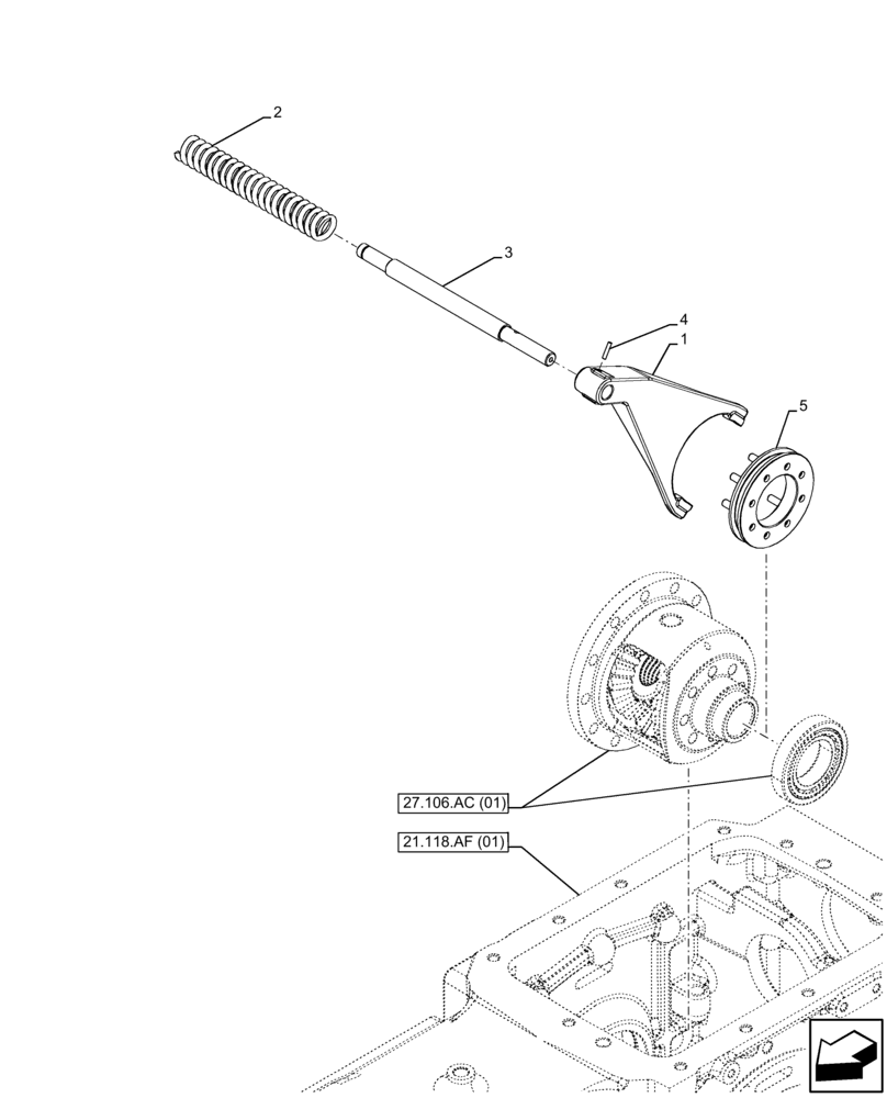 Схема запчастей Case IH FARMALL 95C - (27.106.AK[03]) - VAR - 743564 - DIFFERENTIAL LOCK, HI-LO (27) - REAR AXLE SYSTEM