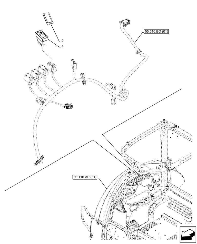 Схема запчастей Case IH FARMALL 115C - (55.542.AA[02]) - VAR - 743586 - DIFFERENTIAL LOCK, REAR, SWITCH, HI-LO, W/O CAB (55) - ELECTRICAL SYSTEMS