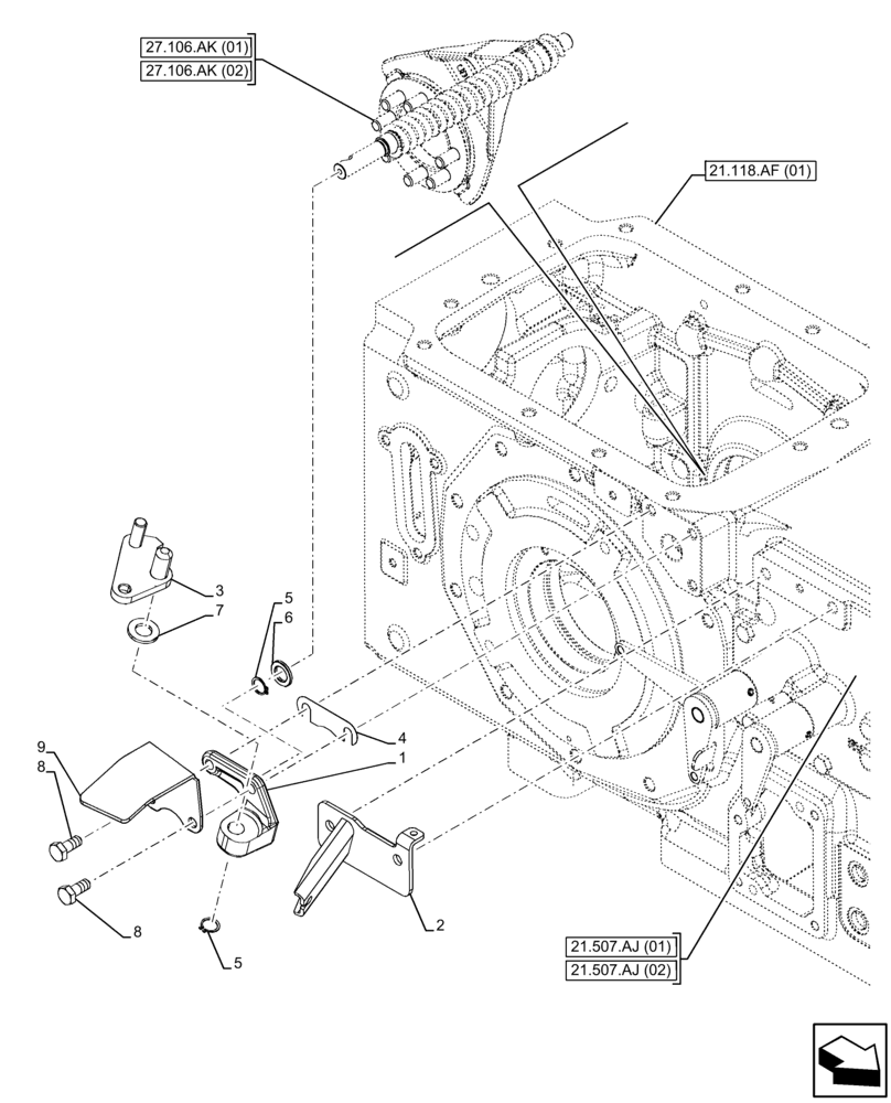 Схема запчастей Case IH FARMALL 115C - (27.106.AM) - VAR - 390381 - DIFFERENTIAL LOCK, CONTROL, MECHANICAL (27) - REAR AXLE SYSTEM