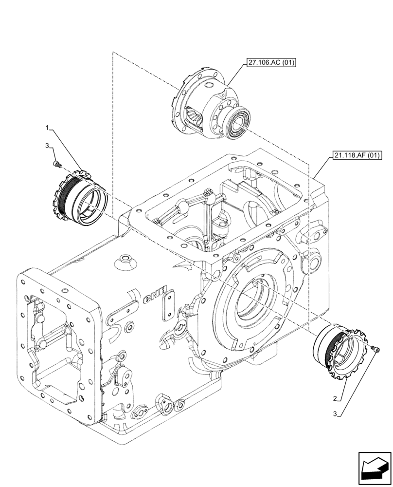 Схема запчастей Case IH FARMALL 95C - (27.106.AR[01]) - VAR - 390411 - DIFFERENTIAL GEAR, SUPPORT (27) - REAR AXLE SYSTEM