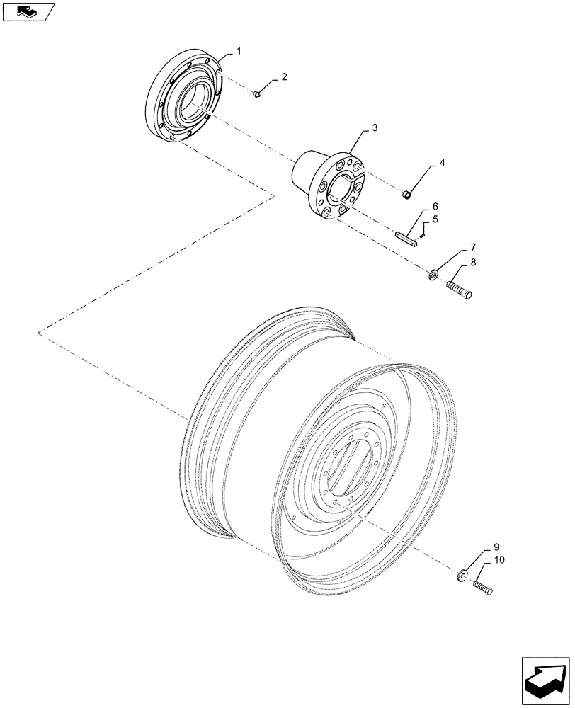 Схема запчастей Case IH MAGNUM 370 - (44.520.AB[04]) - VAR- 429358 - REAR WHEEL, HUB ASSY, 10X335 5" HD AXLE - LONG KEY (44) - WHEELS