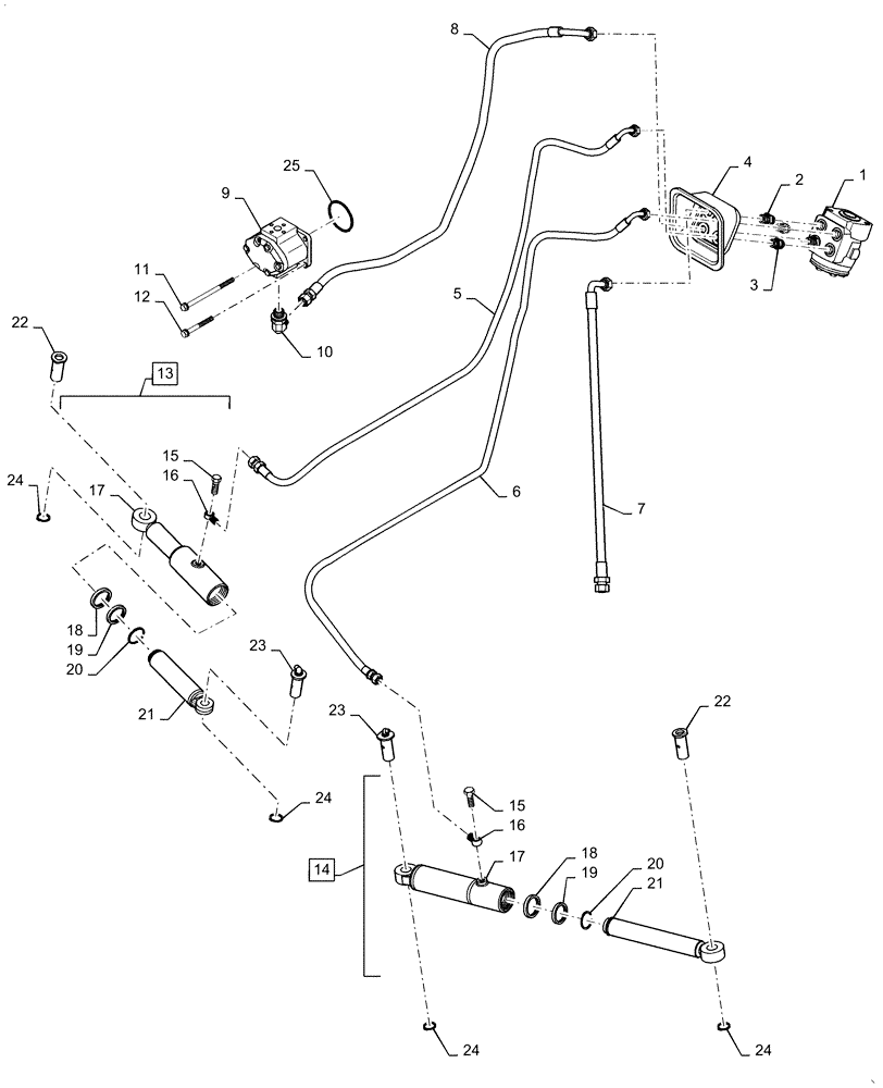 Схема запчастей Case IH FARMALL 40C - (41.216.AN[04]) - STEERING CYLINDER, STEERING LINE, HST, FARMALL 40C, 50C (41) - STEERING