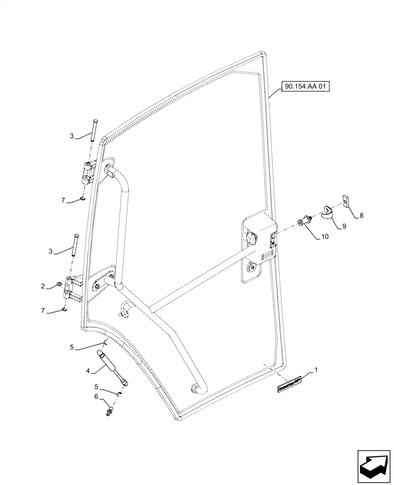 Схема запчастей Case IH PATRIOT 3340 - (90.154.AA[02]) - LH CAB DOOR, HARDWARE (90) - PLATFORM, CAB, BODYWORK AND DECALS