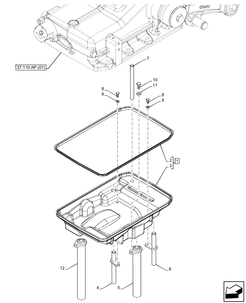 Схема запчастей Case IH FARMALL 115C - (37.110.AP[02]) - VAR - 332785, 390831, 390832, 743597 - HYDRAULIC LIFT, OIL PAN (37) - HITCHES, DRAWBARS & IMPLEMENT COUPLINGS