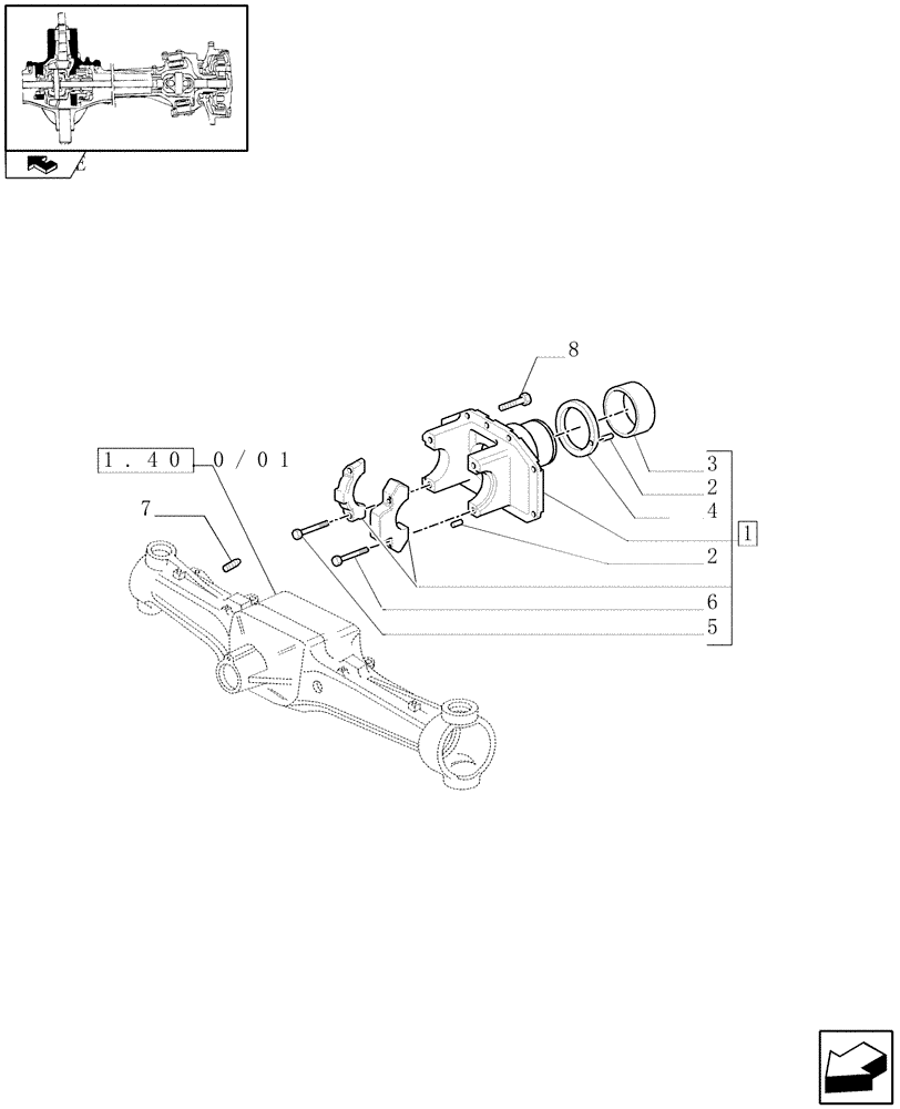 Схема запчастей Case IH MAXXUM 115 - (1.40.0/05) - (CL.3) FRONT AXLE WITH HYDR. DIFFER. LOCK AND STEERING SENSOR - SUPPORT (04) - FRONT AXLE & STEERING