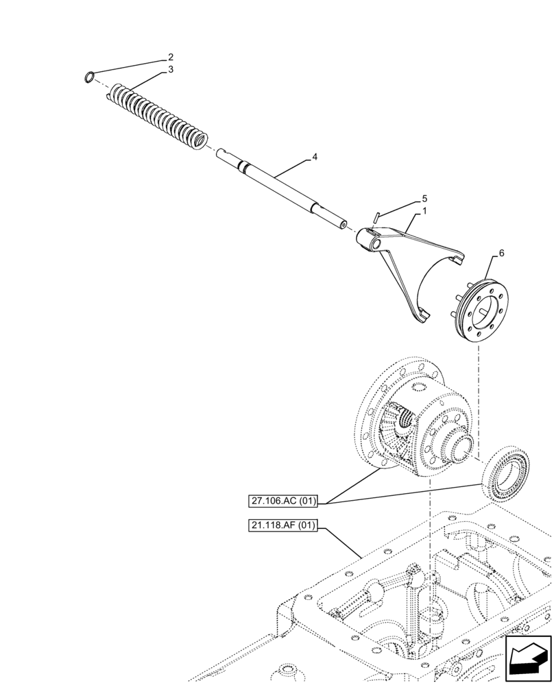 Схема запчастей Case IH FARMALL 115C - (27.106.AK[01]) - VAR - 390381 - DIFFERENTIAL LOCK, MECHANICAL (27) - REAR AXLE SYSTEM