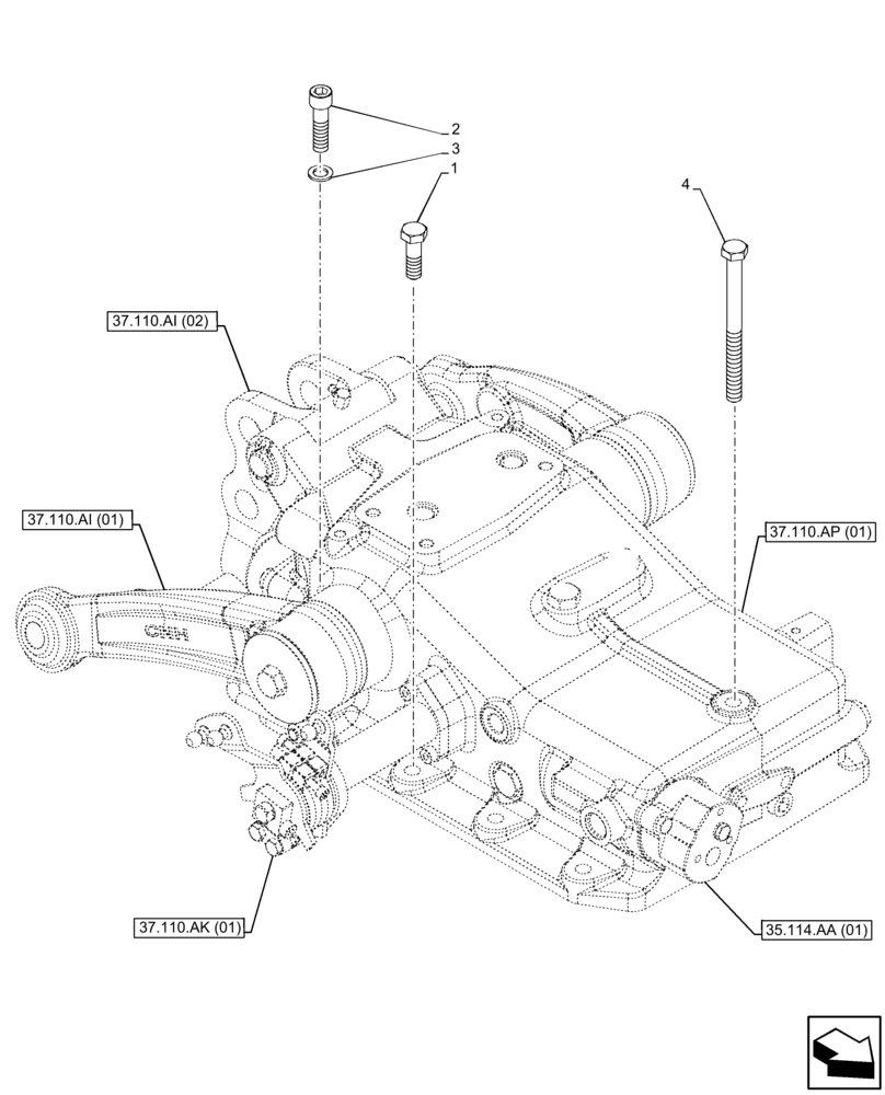 Схема запчастей Case IH FARMALL 115C - (37.110.AC[01]) - VAR - 332785, 390831, 390832, 743597 - HYDRAULIC LIFT, MOUNTING PARTS (37) - HITCHES, DRAWBARS & IMPLEMENT COUPLINGS