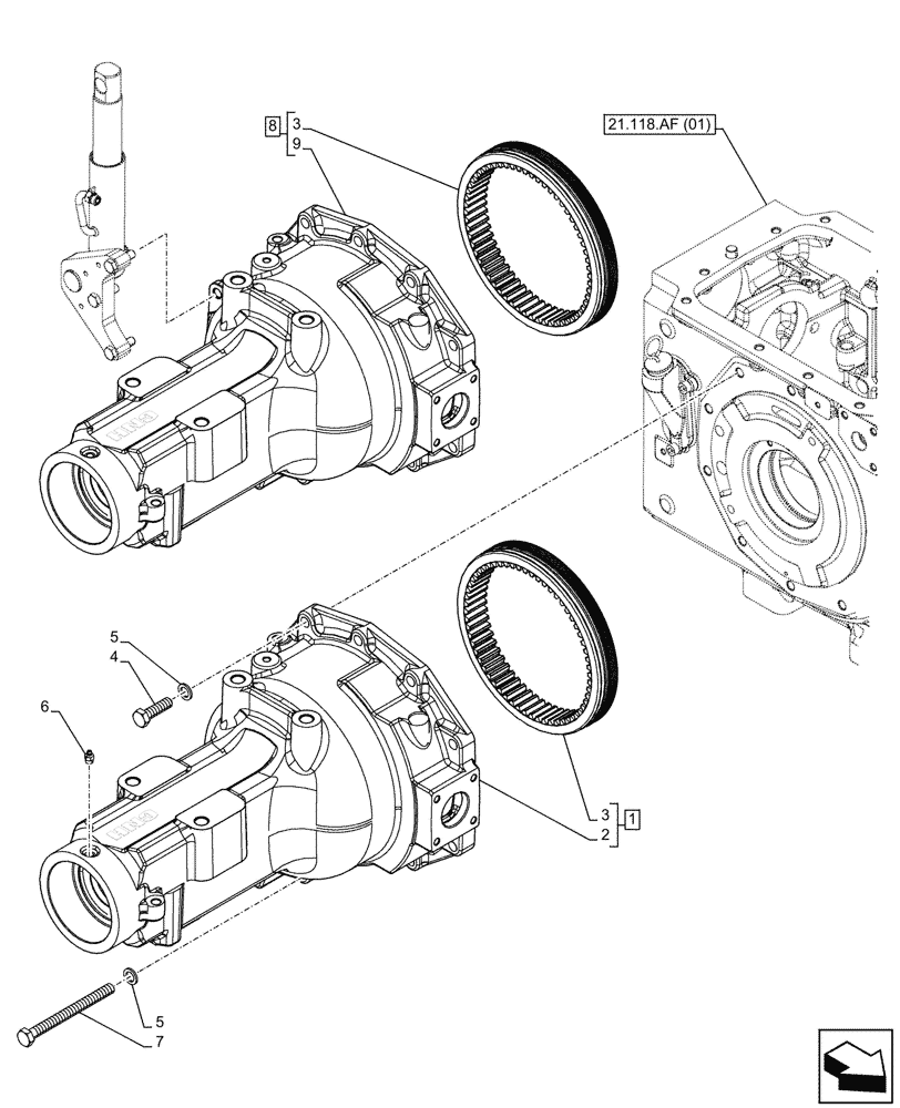 Схема запчастей Case IH FARMALL 95C - (27.120.AI[07]) - VAR - 333411 - FINAL DRIVE HOUSING, RH, 4WD, HI-LO (27) - REAR AXLE SYSTEM