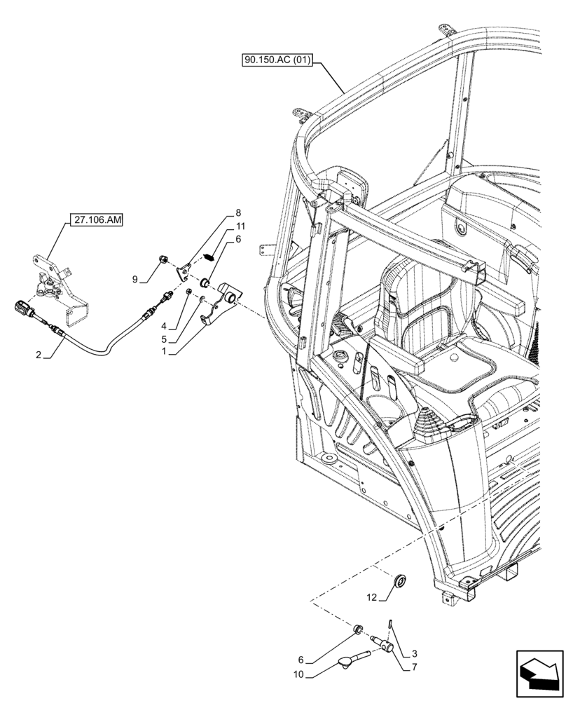 Схема запчастей Case IH FARMALL 85C - (27.106.AL) - VAR - 390381 - DIFFERENTIAL LOCK, PEDAL (27) - REAR AXLE SYSTEM