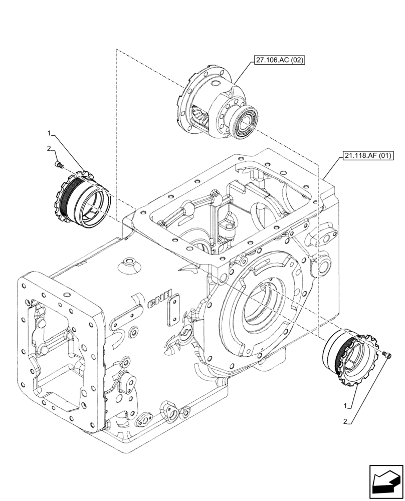 Схема запчастей Case IH FARMALL 95C - (27.106.AR[02]) - VAR - 333411 - DIFFERENTIAL GEAR, SUPPORT (27) - REAR AXLE SYSTEM