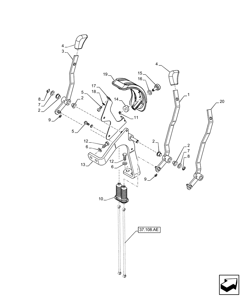 Схема запчастей Case IH FARMALL 95C - (37.108.AD[01]) - VAR - 332785, 390831 - HYDRAULIC LIFT, CONTROL LEVER, REAR (37) - HITCHES, DRAWBARS & IMPLEMENT COUPLINGS