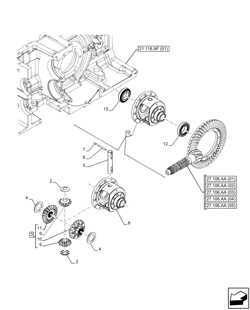 Схема запчастей Case IH FARMALL 85C - (27.106.AC[02]) - VAR - 333411 - DIFFERENTIAL (27) - REAR AXLE SYSTEM