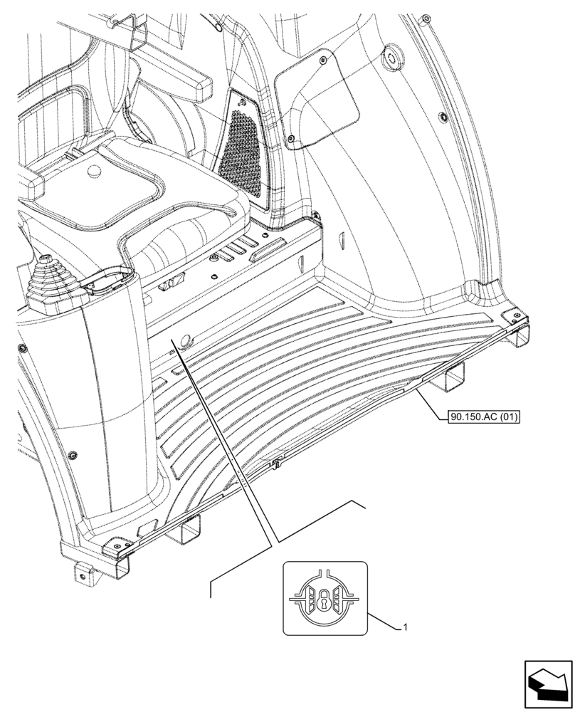 Схема запчастей Case IH FARMALL 105C - (90.108.AC[05]) - VAR - 390381 - PLATE, DIFFERENTIAL LOCK, CONTROL (90) - PLATFORM, CAB, BODYWORK AND DECALS