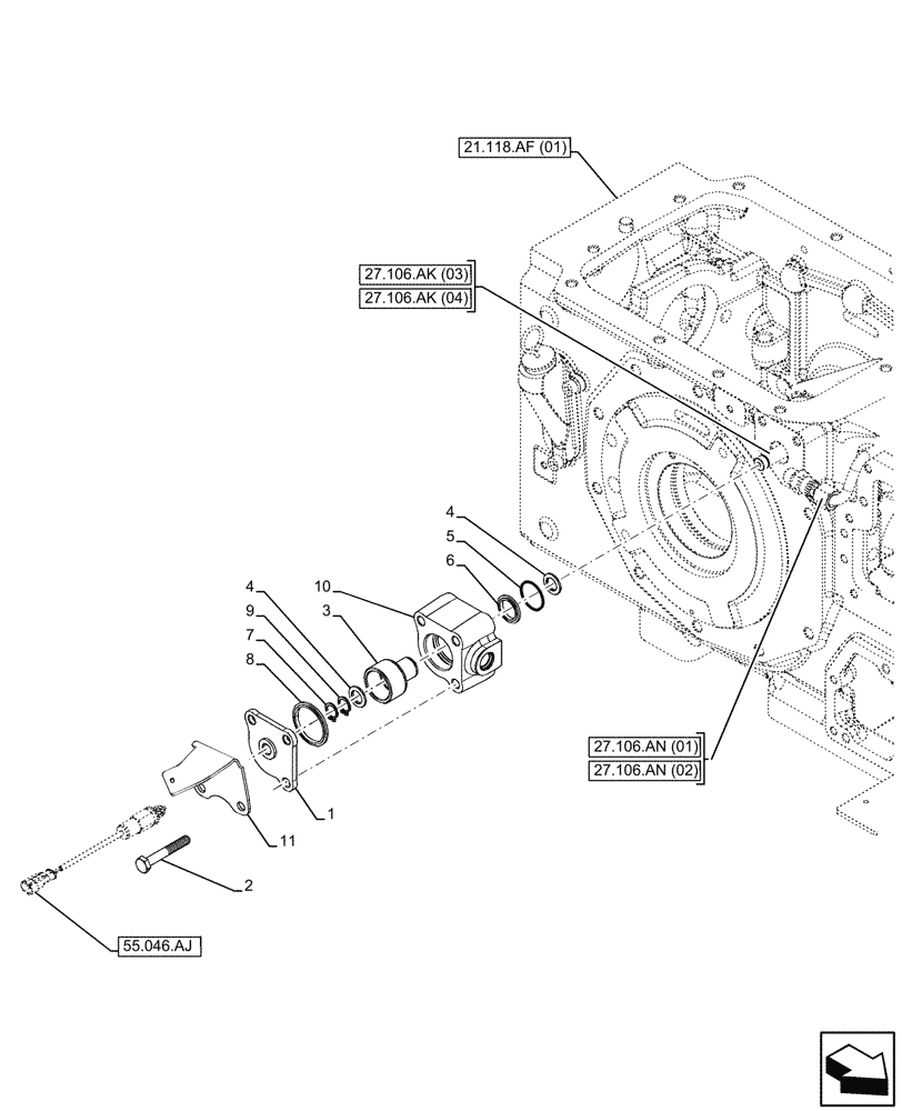 Схема запчастей Case IH FARMALL 95C - (27.106.AO) - VAR - 743564 - DIFFERENTIAL LOCK, CONTROL, HI-LO (27) - REAR AXLE SYSTEM