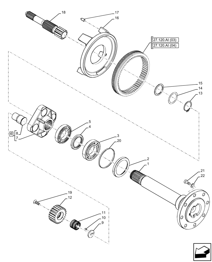 Схема запчастей Case IH FARMALL 95C - (27.120.AF[02]) - VAR - 390411 - FINAL DRIVE, SHAFT & GEAR, 4WD, HI-LO, CAB (27) - REAR AXLE SYSTEM