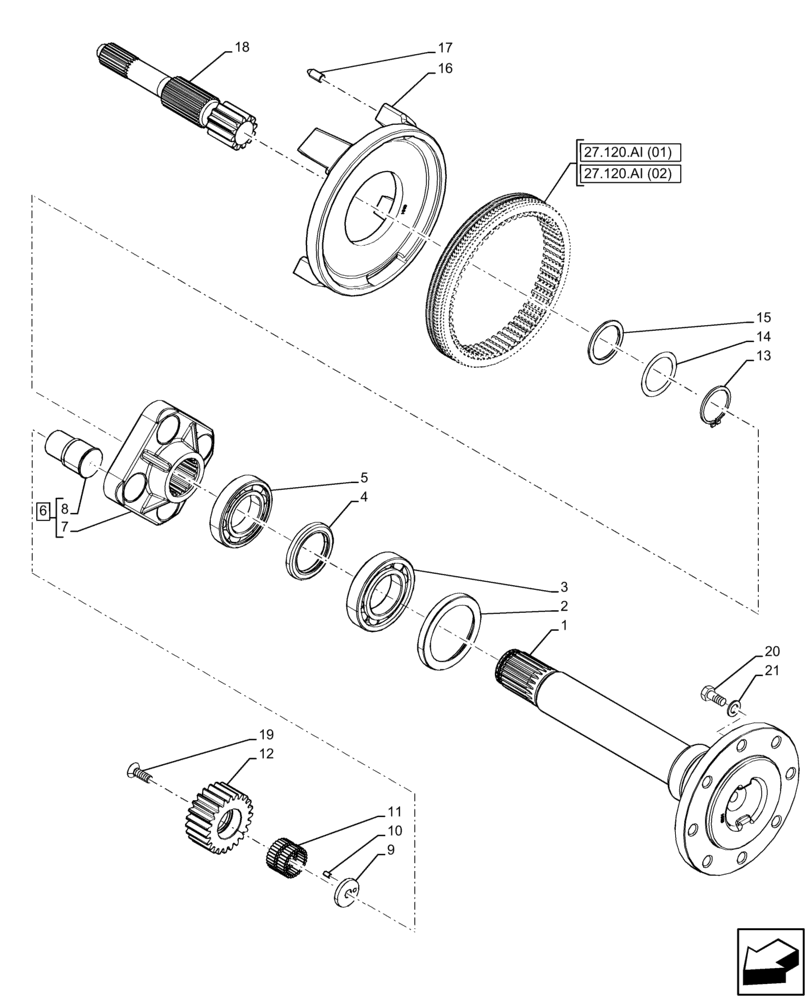 Схема запчастей Case IH FARMALL 85C - (27.120.AF[01]) - VAR - 390411 - FINAL DRIVE, SHAFT & GEAR, MECHANICAL (27) - REAR AXLE SYSTEM