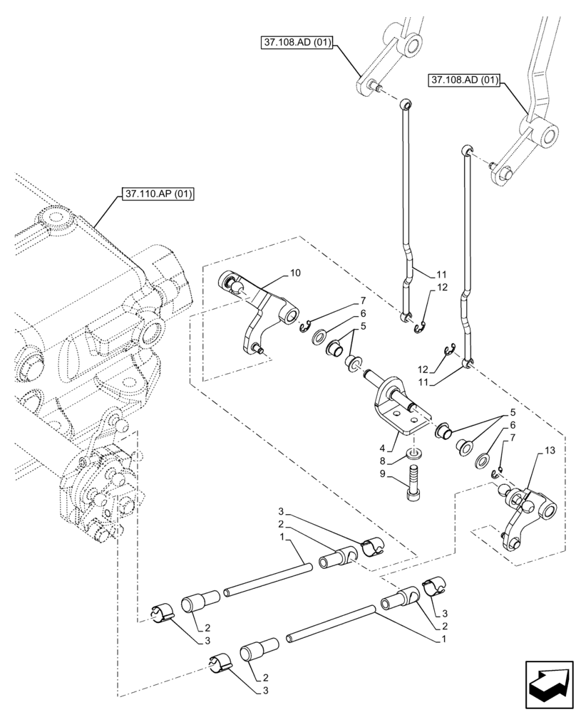 Схема запчастей Case IH FARMALL 115C - (37.108.AE) - VAR - 332785, 390831 - HYDRAULIC LIFT, LINK, ROD (37) - HITCHES, DRAWBARS & IMPLEMENT COUPLINGS