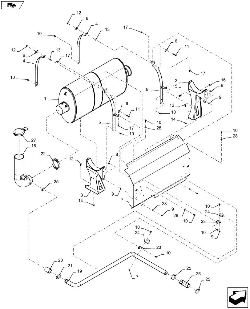 Схема запчастей Case IH 6140 - (10.254.AI[06]) - MUFFLER ASSY W/ SHIELD (10) - ENGINE