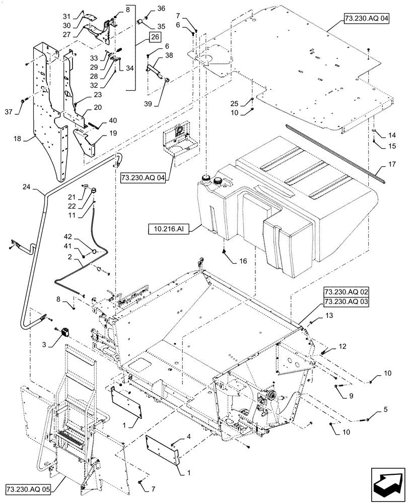 Схема запчастей Case IH 7140 - (73.230.AQ[07]) - REAR HOOD ASSY, TIER 4B (73) - RESIDUE HANDLING