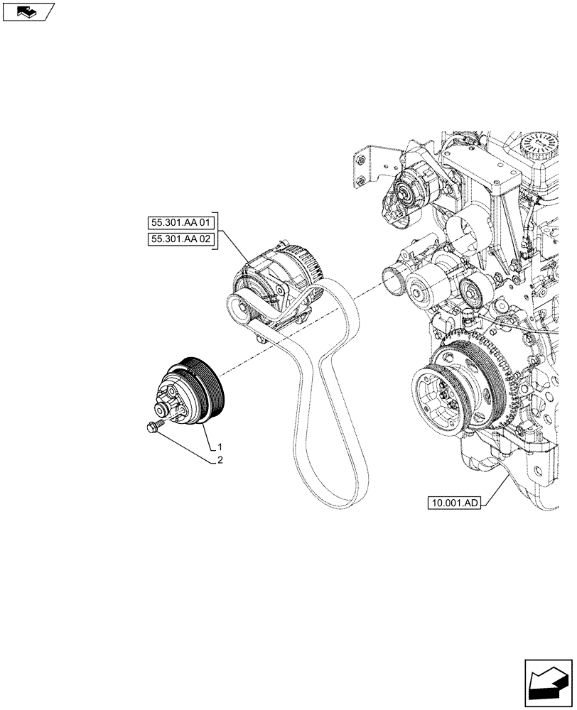 Схема запчастей Case IH MAXXUM 140 - (10.414.AD) - STD + VAR - 330643 - ENGINE - FAN, PULLEY (10) - ENGINE