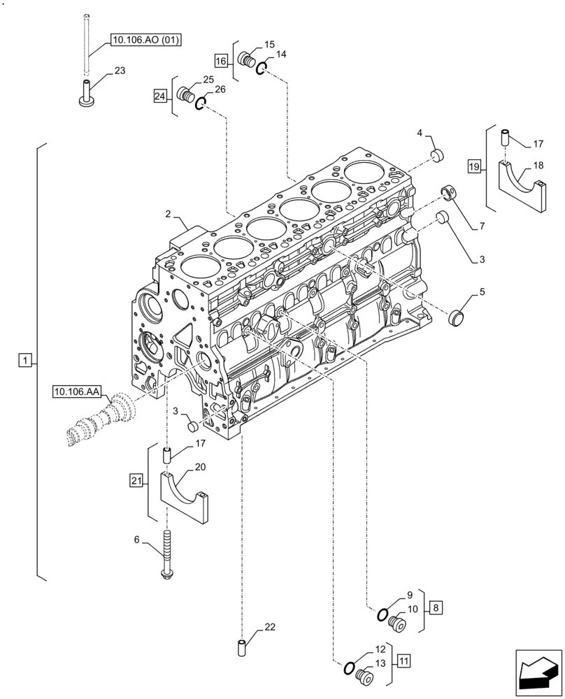 Схема запчастей Case IH F4HFE613B B006 - (10.001.AB[01]) - CRANKCASE (10) - ENGINE