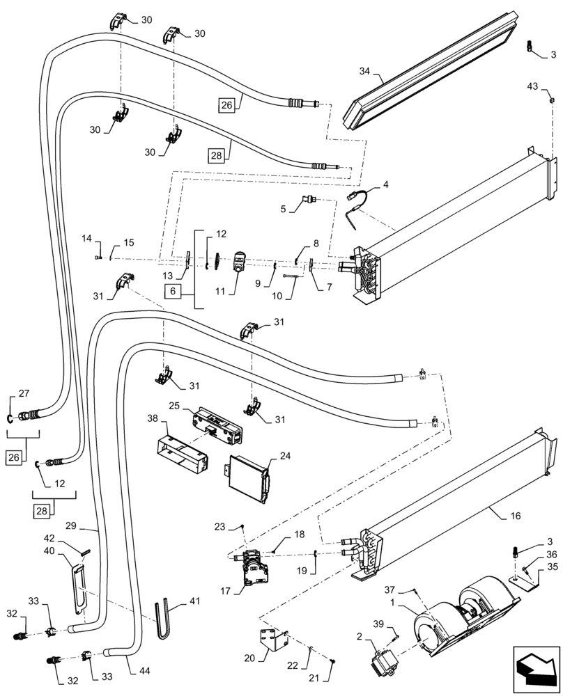 Схема запчастей Case IH 6140 - (50.100.AP) - CAB, EVAPORATOR, HEATER COIL, FAN (50) - CAB CLIMATE CONTROL