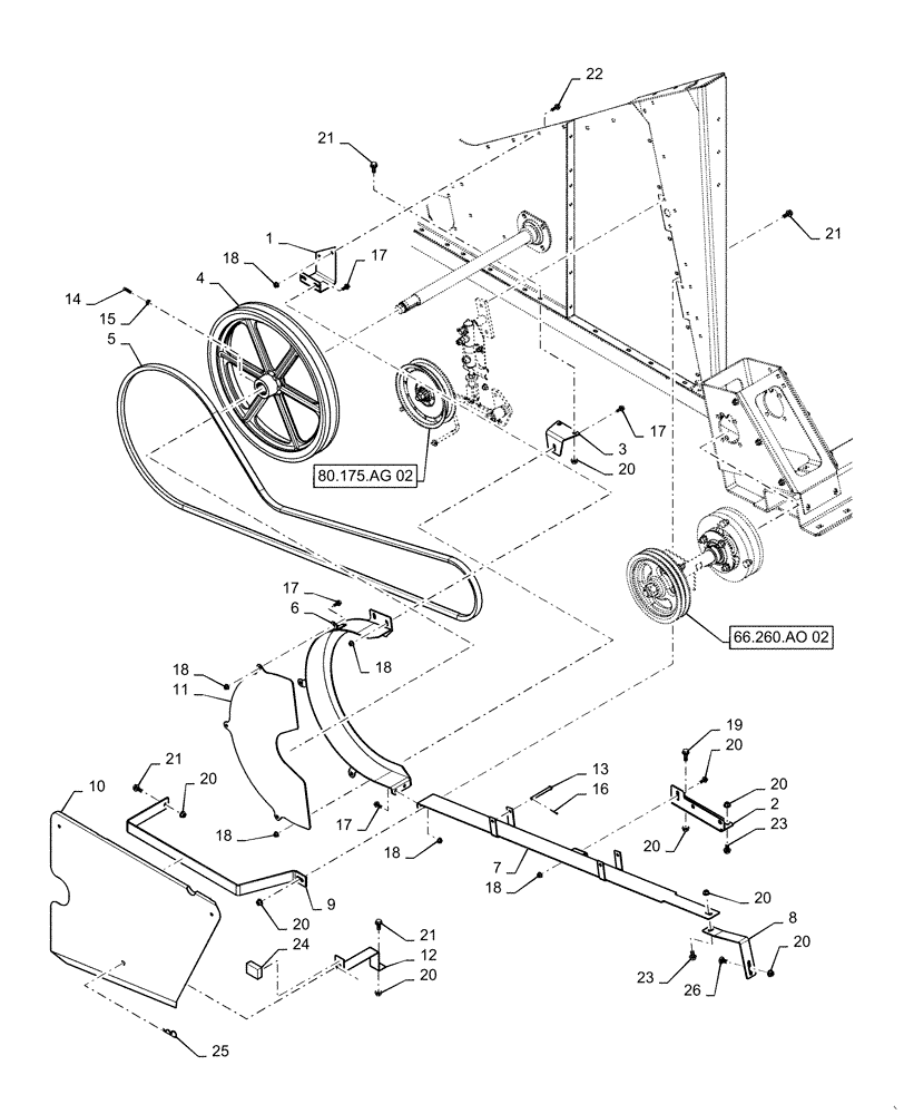 Схема запчастей Case IH 5140 - (80.175.AG[01]) - UNLOADER BELT DRIVE ASSY (80) - CROP STORAGE/UNLOADING