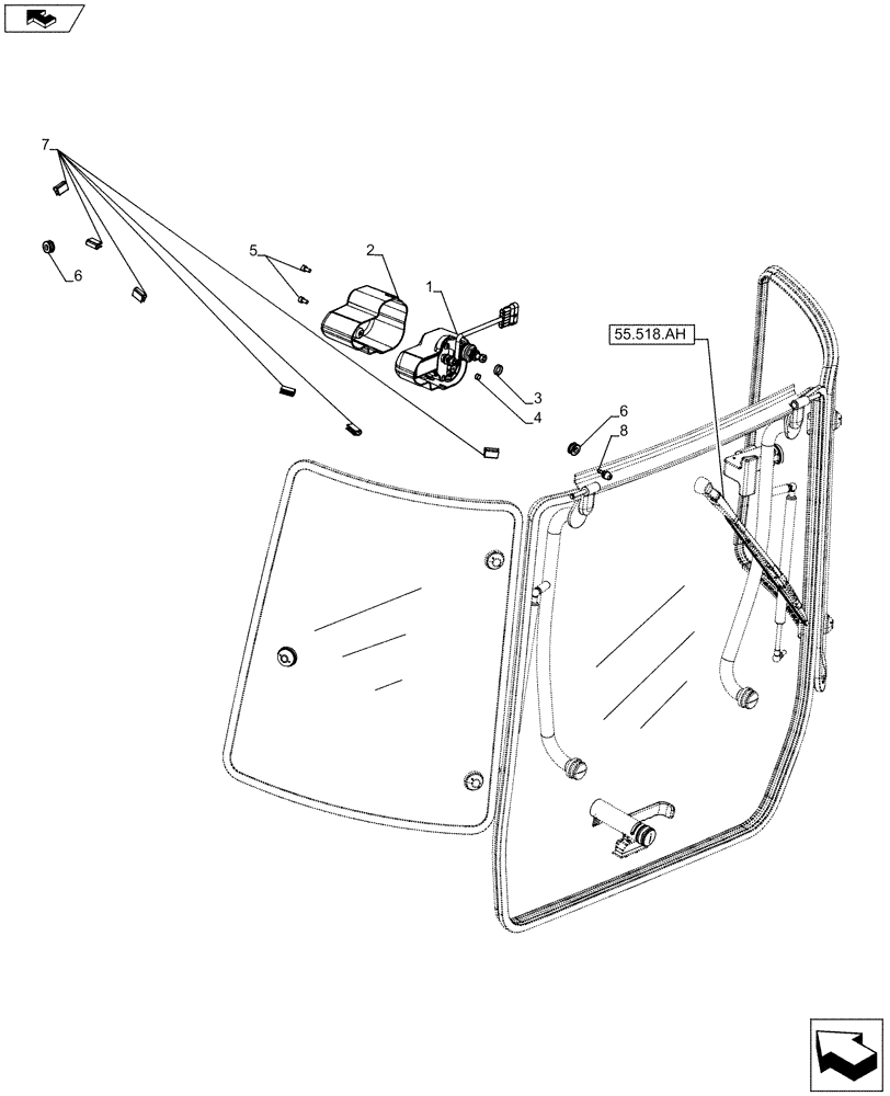Схема запчастей Case IH FARMALL 105U - (55.518.AI) - VAR - 330642 - WINDOW, REAR, WIPER MOTOR (55) - ELECTRICAL SYSTEMS
