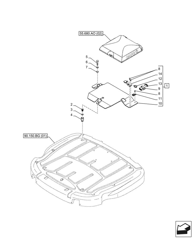 Схема запчастей Case IH PUMA 220 - (55.680.AO[01]) - VAR - 337468, 337469, 758272, 758273 - GPS RECEIVER, SUPPORT - END YR 18-MAR-2015 (55) - ELECTRICAL SYSTEMS