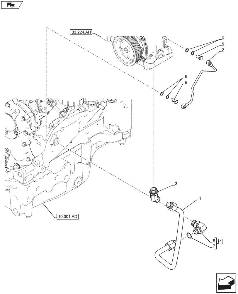 Схема запчастей Case IH FARMALL 105U - (33.224.AM[01]) - VAR - 330335, 331335 - COMPRESSOR, LUBRICATION LINE, ISO (33) - BRAKES & CONTROLS