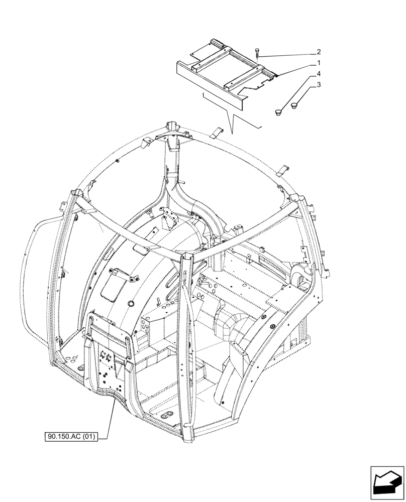 Схема запчастей Case IH PUMA 200 CVT - (90.150.AC[05]) - VAR - 332722, 332723, 392114, 392115 - CAB FRAME, PLATE (90) - PLATFORM, CAB, BODYWORK AND DECALS