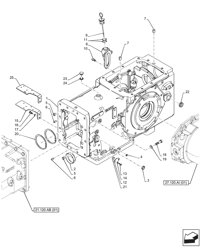 Схема запчастей Case IH FARMALL 95C - (21.118.AF[01]) - VAR - 330581 - TRANSMISSION, DRIVE, HOUSING, 2WD (21) - TRANSMISSION