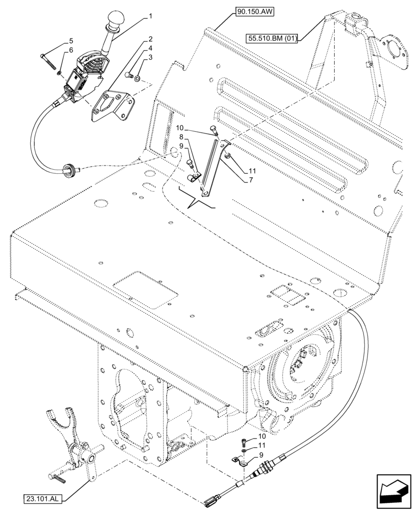 Схема запчастей Case IH FARMALL 85C - (21.160.AI[01]) - VAR - 390328, 743559 - CREEPER, CONTROL LEVER, W/O CAB (21) - TRANSMISSION