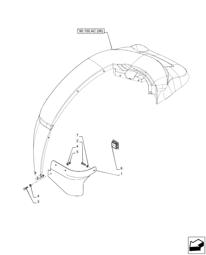 Схема запчастей Case IH PUMA 150 CVT - (90.116.AC[07]) - VAR - 391205 - MUDFLAP, REAR (90) - PLATFORM, CAB, BODYWORK AND DECALS