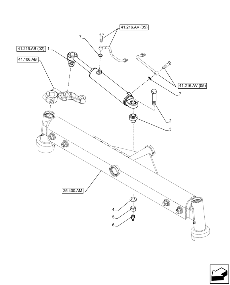Схема запчастей Case IH FARMALL 85C - (41.216.AB[01]) - VAR - 330581 - FRONT AXLE, OPERATING CYLINDER, 2WD (41) - STEERING