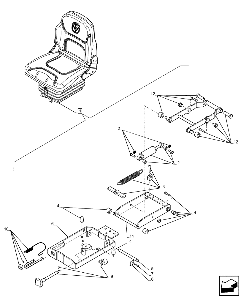 Схема запчастей Case IH FARMALL 95C - (90.120.BB[06]) - VAR - 390901 - DRIVER SEAT, SUSPENSION, COMPONENTS, W/O CAB (90) - PLATFORM, CAB, BODYWORK AND DECALS