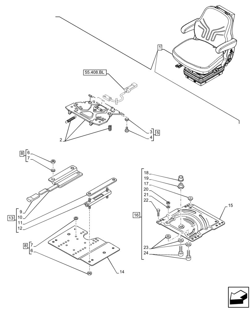 Схема запчастей Case IH FARMALL 75C - (90.124.AM[03]) - VAR - 332850 - DRIVER SEAT (W/ ARMREST, 15° SWIVEL), FRAME, CAB (90) - PLATFORM, CAB, BODYWORK AND DECALS