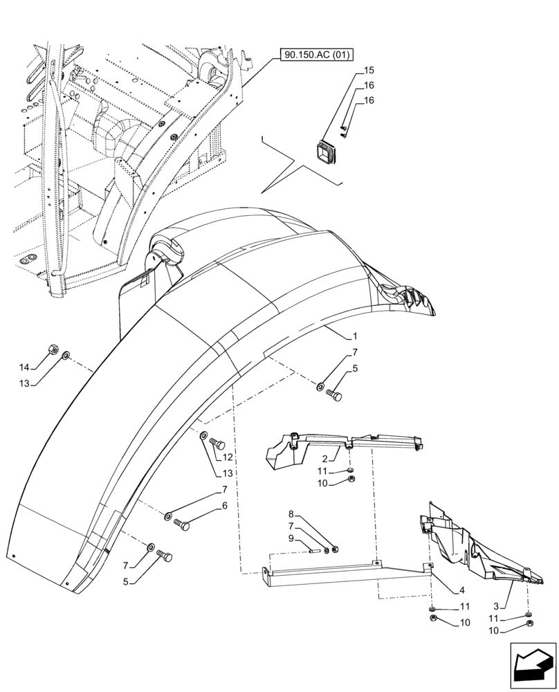 Схема запчастей Case IH PUMA 150 - (90.116.AC[08]) - VAR - 758181, 758182, 758339, 758340 - WIDE REAR FENDERS (90) - PLATFORM, CAB, BODYWORK AND DECALS