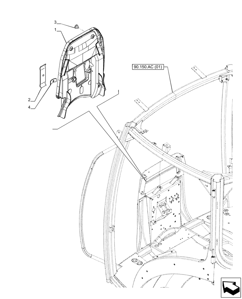 Схема запчастей Case IH PUMA 150 CVT - (90.105.CQ[02]) - VAR - 332722, 332723, 392114 - BULKHEAD, INSULATOR (90) - PLATFORM, CAB, BODYWORK AND DECALS