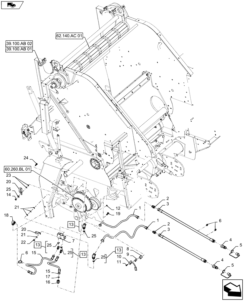 Схема запчастей Case IH RB455 - (35.565.AB[02]) - VAR - 726914 - ROTOR HYDRAULIC SYSTEM, RH (35) - HYDRAULIC SYSTEMS