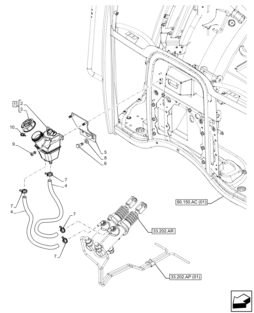 Схема запчастей Case IH FARMALL 95C - (33.202.AN) - VAR - 330581, 337323, 390328, 743559, 743560, 744580, 744581, 744990 - BRAKE FLUID RESERVOIR (33) - BRAKES & CONTROLS